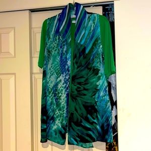 Susan Graver Dry Cleaned Chiffon Floral Vest & Elbow Length Sleeve Top Size Lrge